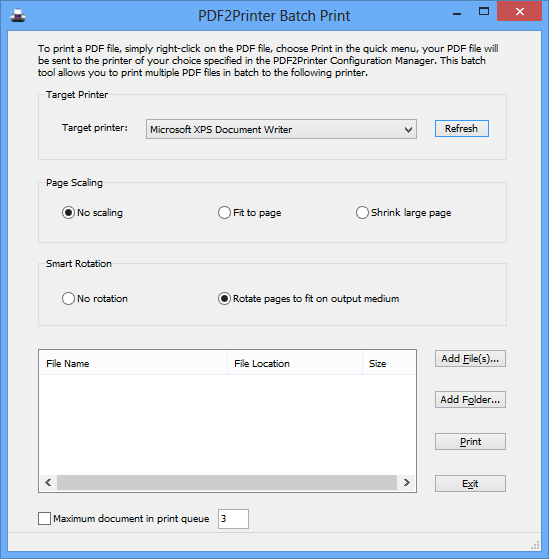 Screenshot of PDF2Printer